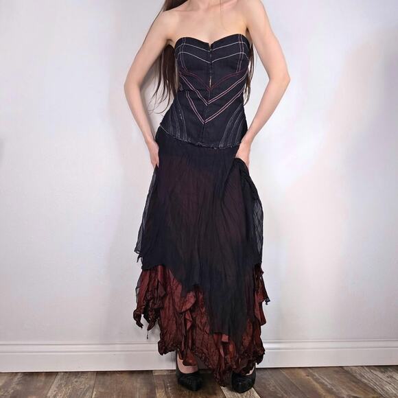 Vintage Dresses & Skirts - Y2K Gothic Corset Dress Whimsigoth Formal Strapless Layered Black Euro